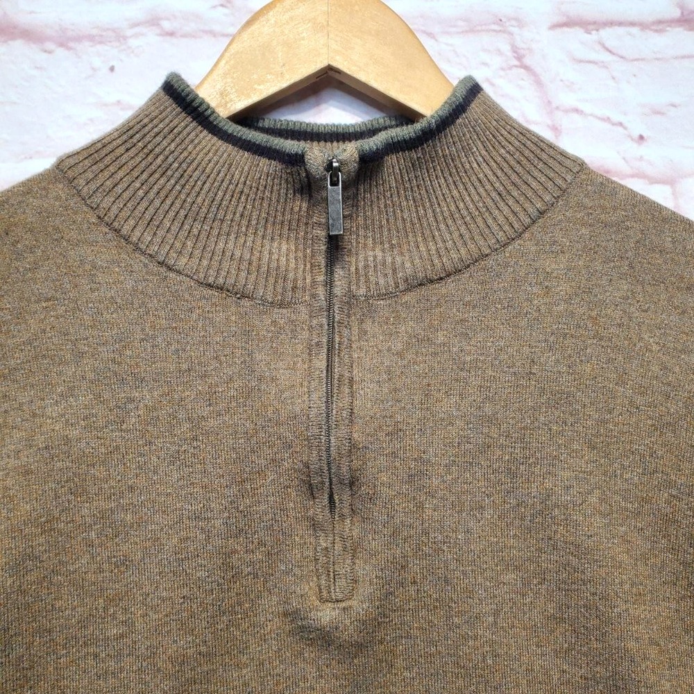 Hawker Rye Sweater Mens 2XL Olive Tan‎ Quarter Zip Cotton Cashmere Lightweight - Picture 5 of 11